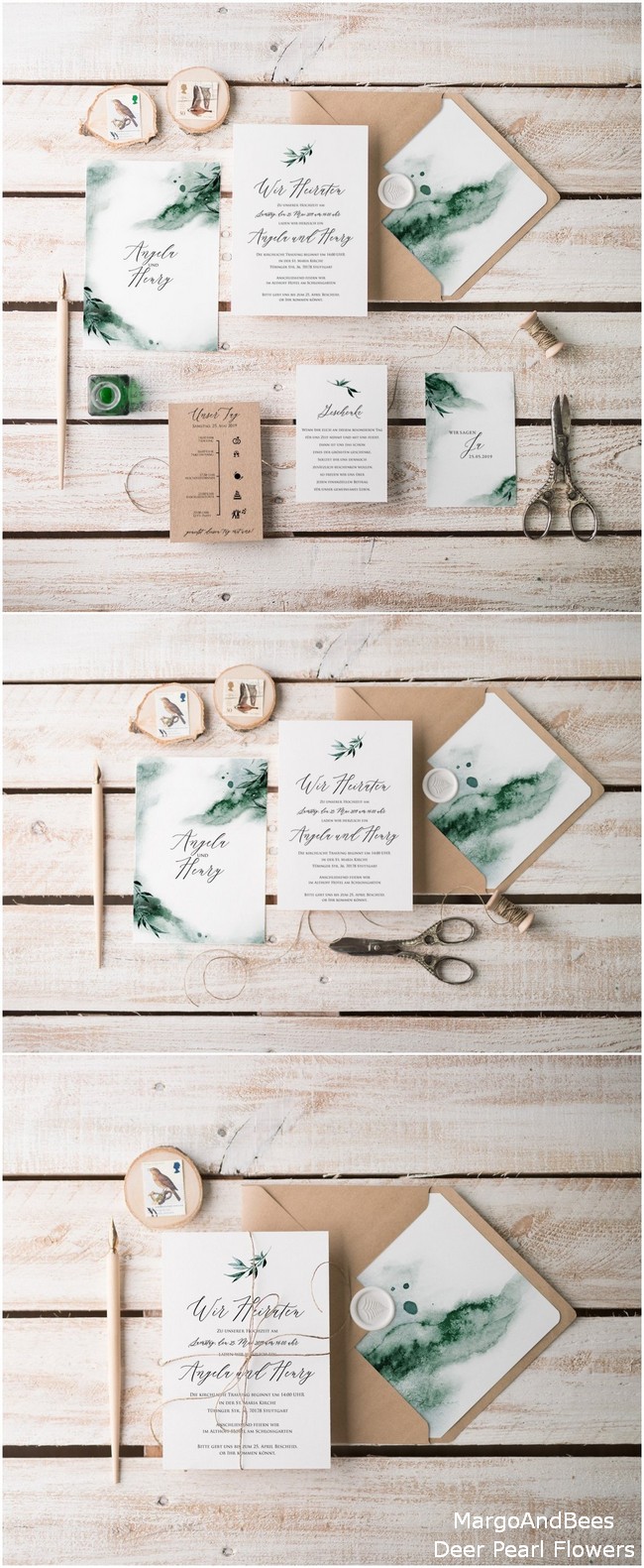 Green Shadow Watercolor Wedding Invitations