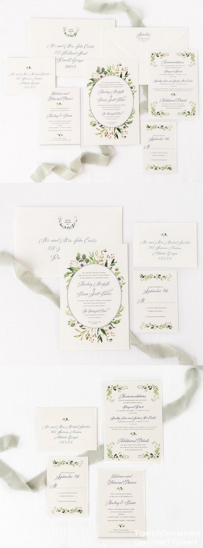 Greenery Wedding Invitation with Calligraphy Script