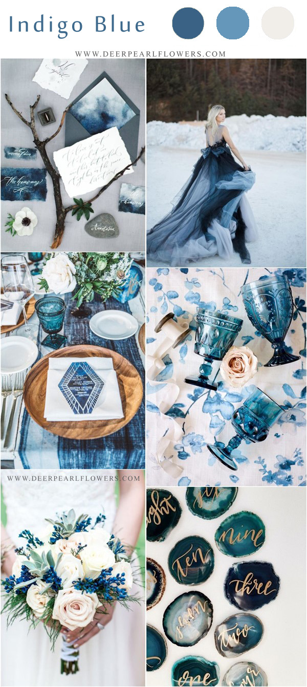 Indigo blue and white bohemian wedding color ideas