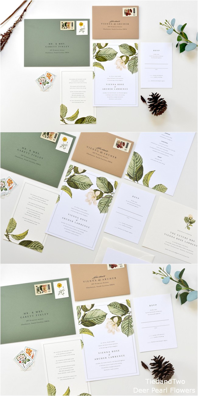 Magnolia Leaves Wedding Invitations