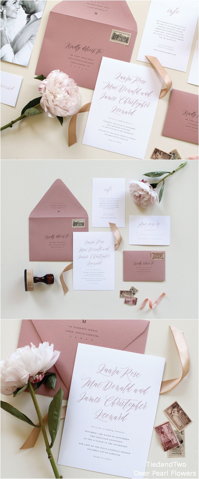 Modern Calligraphy Dusty Rose Wedding Invitation