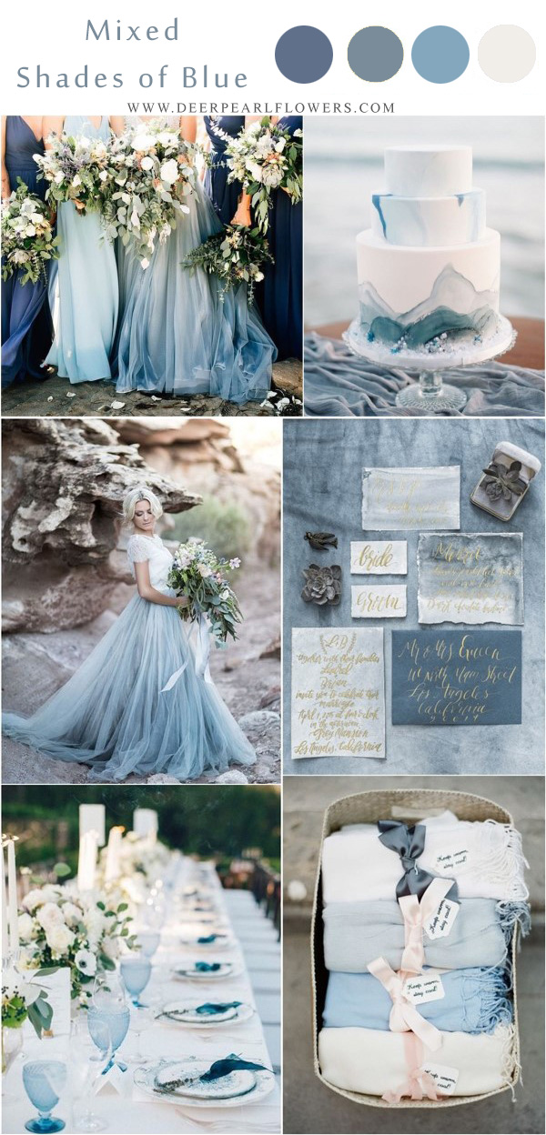 Romantic mixed shades of blue beach wedding color ideas