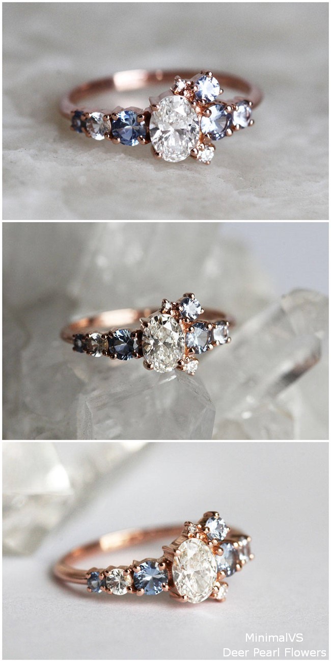Rose Gold Blue Sapphire Diamond Ring