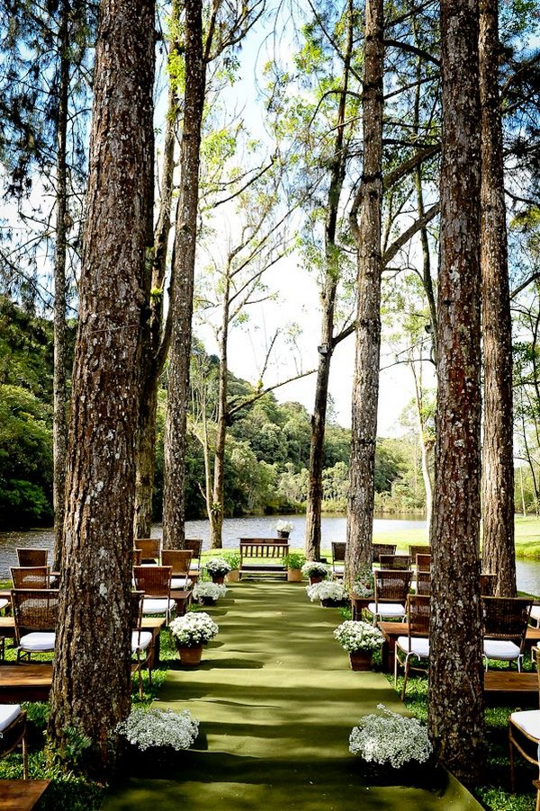 Rustic boho outdoor forest woodland wedding ceremony decor 1