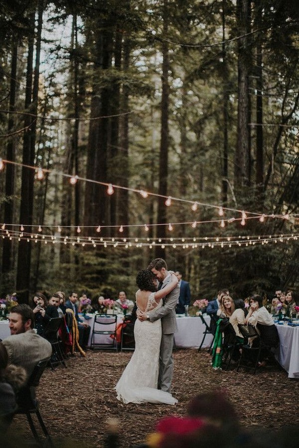 Rustic boho outdoor forest woodland wedding ceremony decor