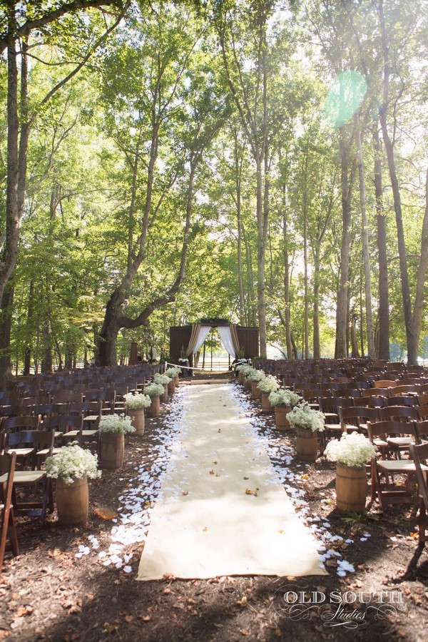 Rustic boho outdoor forest woodland wedding ceremony decor