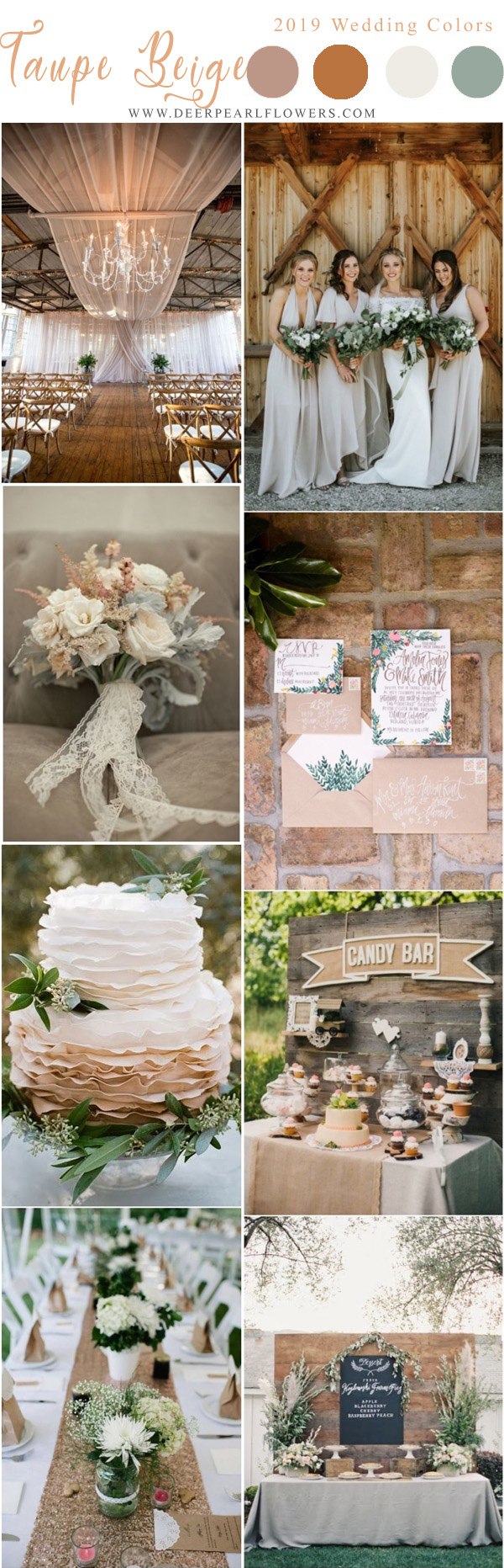 Warm taupe, beige and greenery wedding color ideas