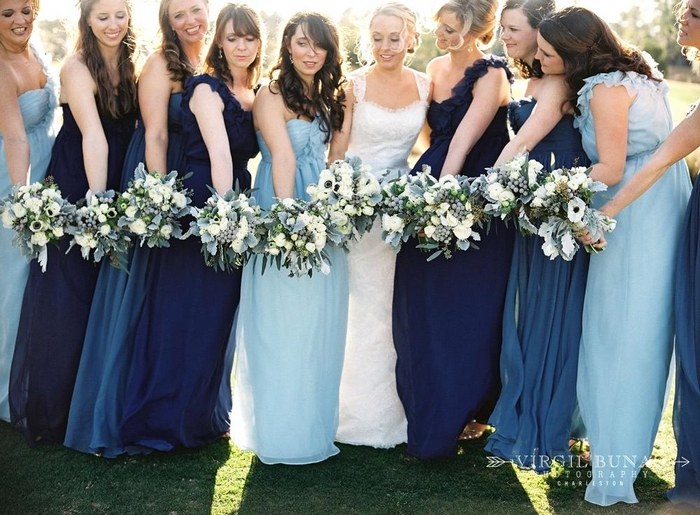 different shades of blue bridesmaid dresses