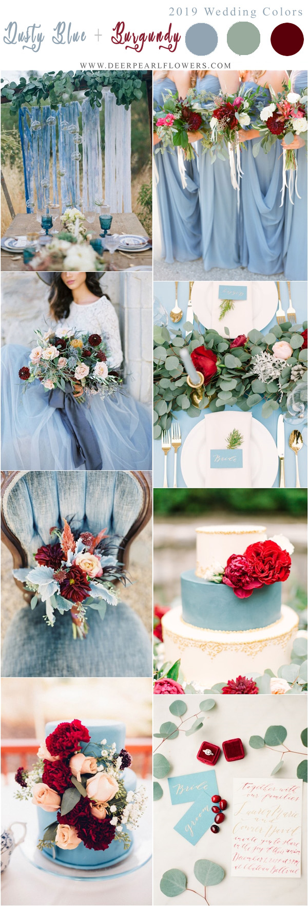 dusty blue and burgundy deep red wedding color ideas