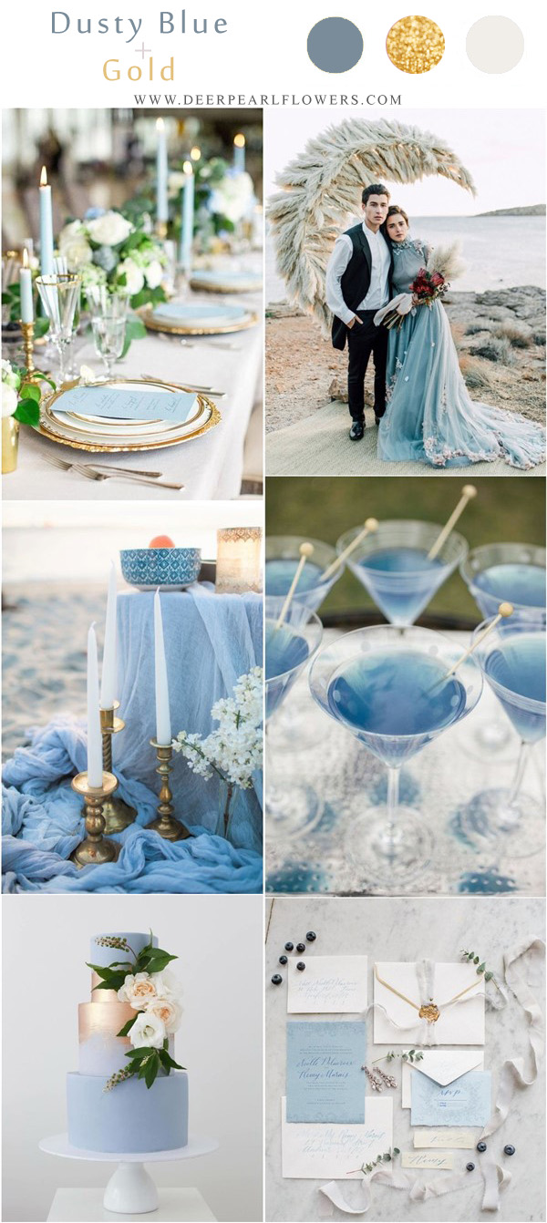 dusty blue and gold spring summer wedding color ideas