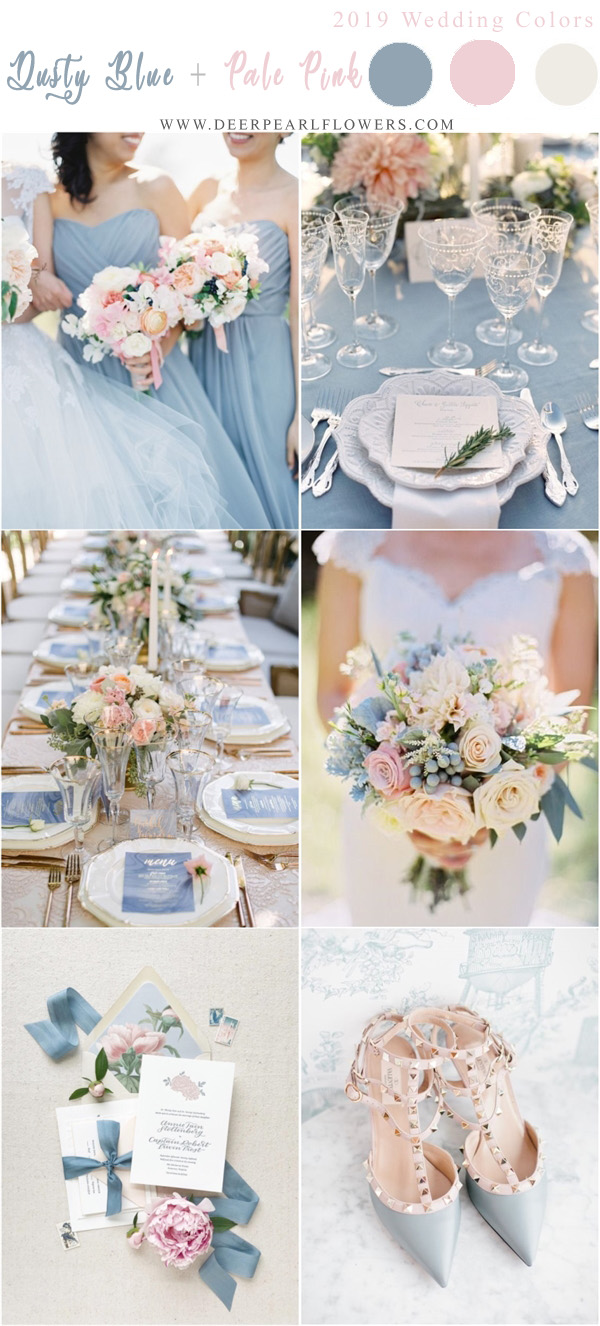 dusty blue and pale pink blush wedding color ideas