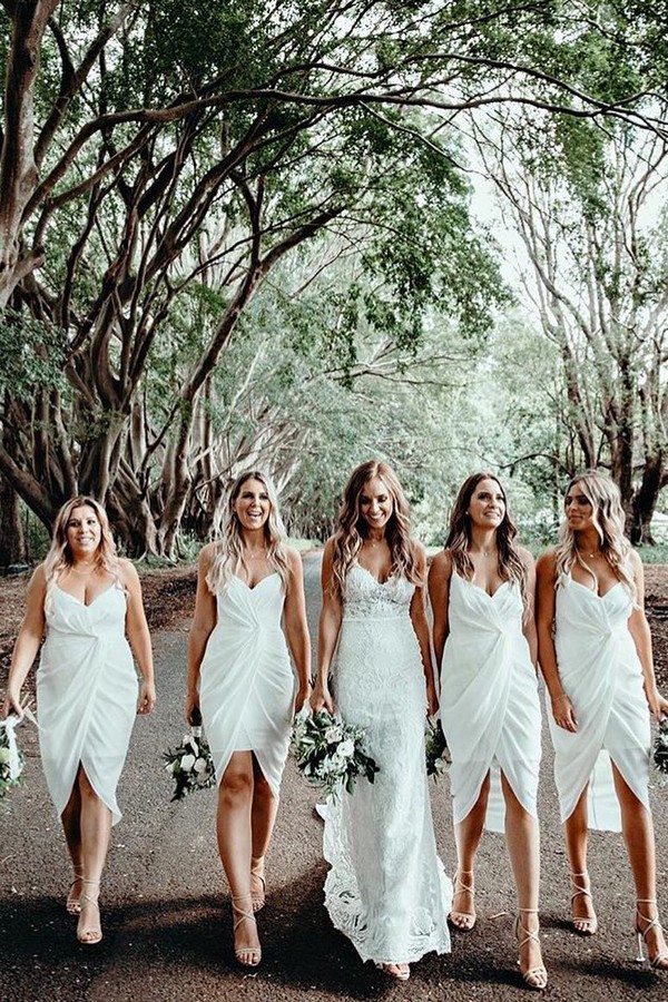 forest woodland boho white bridesmaid dresses 