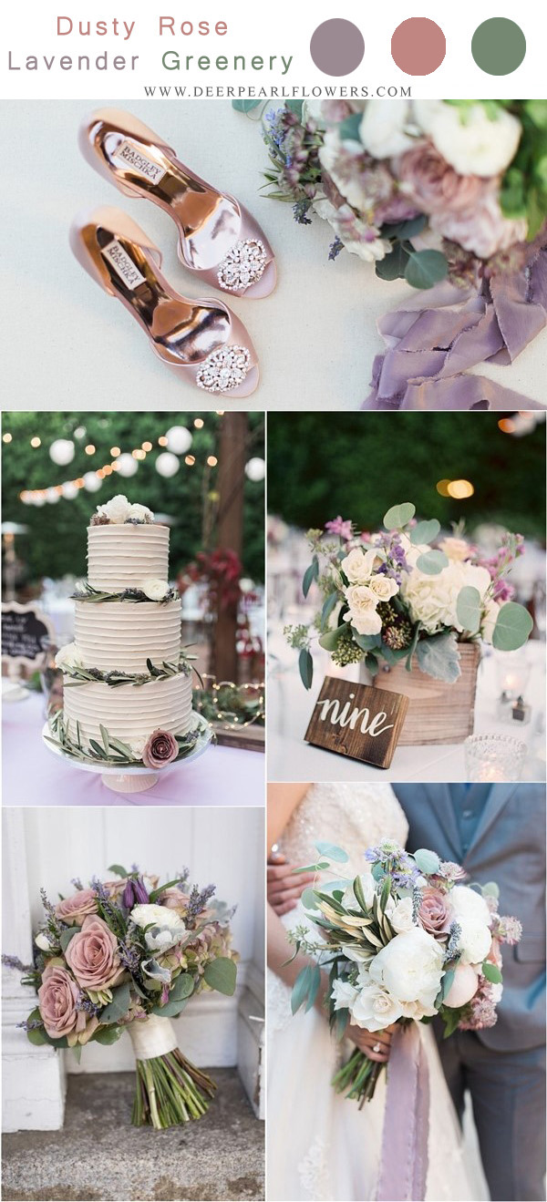 lavender purple, dusty rose and greenery wedding color ideas