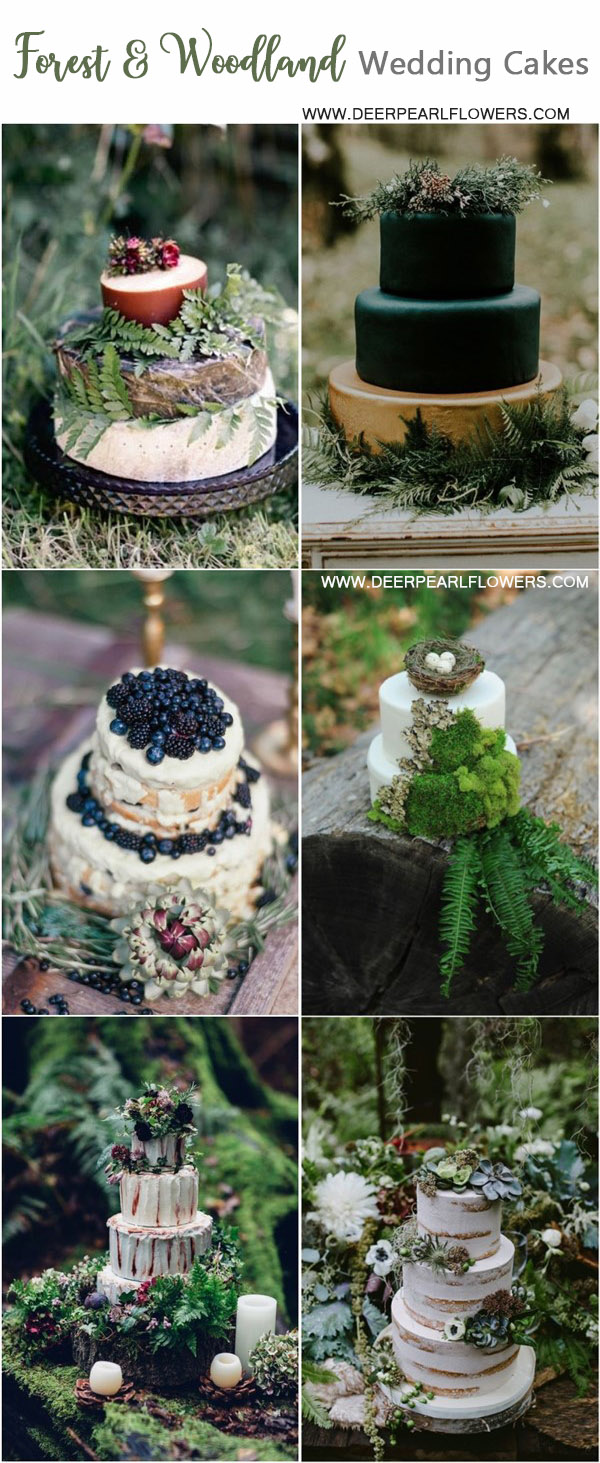 rustic outdoor forest woodland greenery wedding cakes