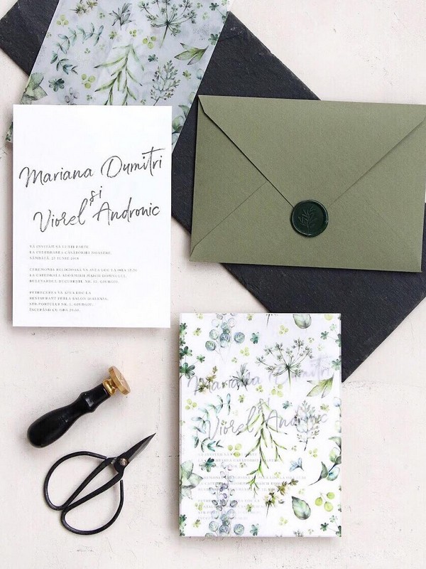 silver sage green wedding invitation5