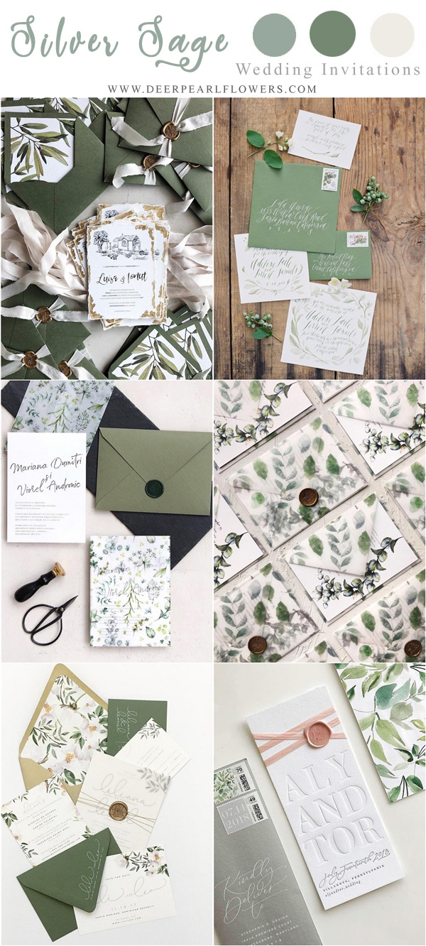 silver sage greenery wedding invitations