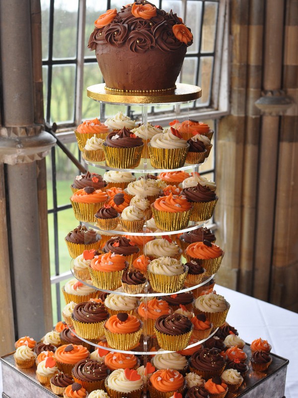 sunset orange and brown wedding cupcake