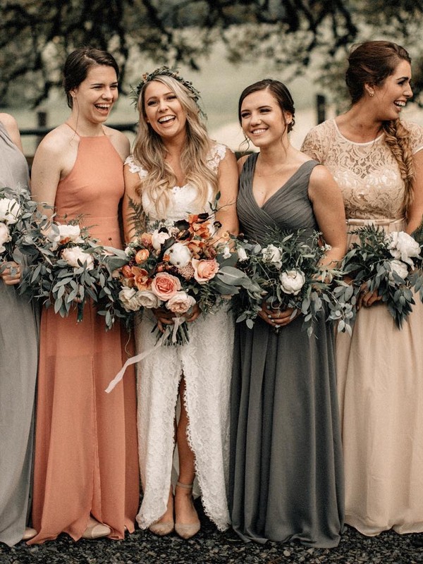 sunset orange and gray mix and match bridesmaid dresses10