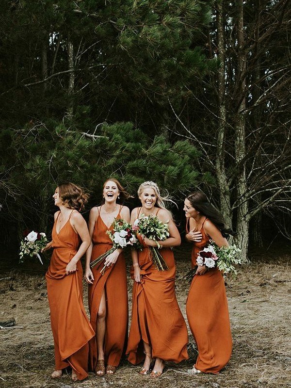 sunset orange boho bridesmaid dresses