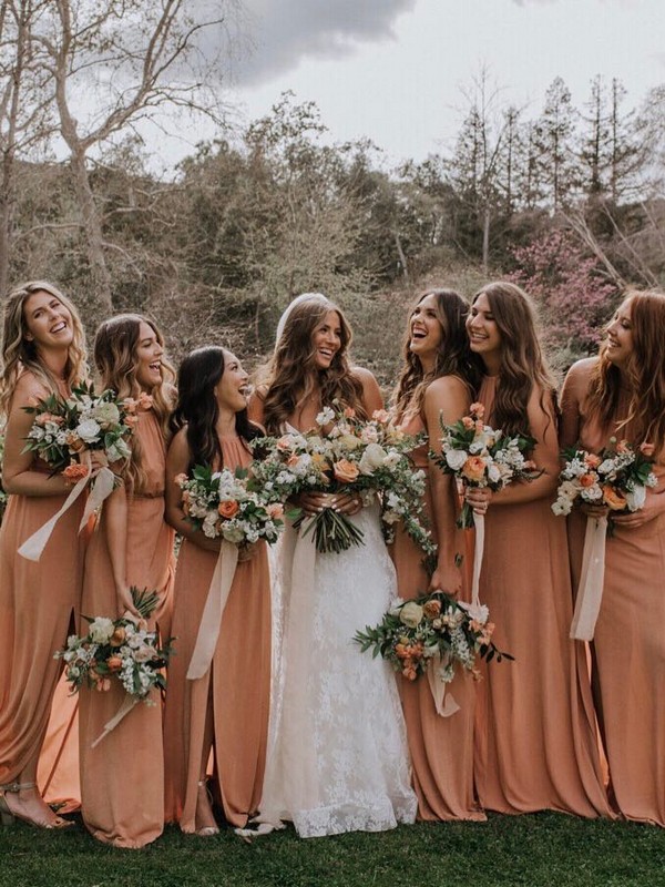 light orange wedding dress