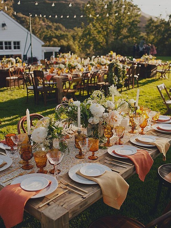 sunset orange fall wedding reception decor ideas