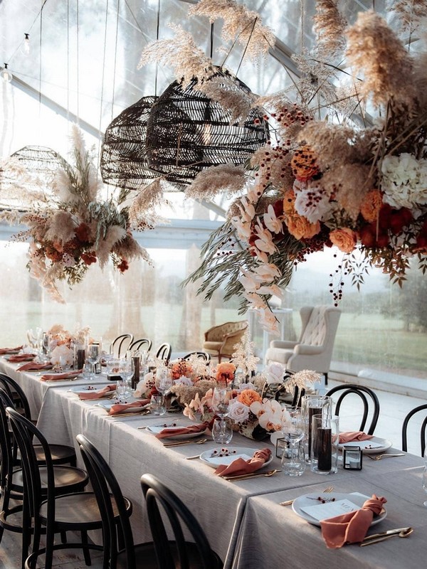 sunset orange wedding table decor ideas7