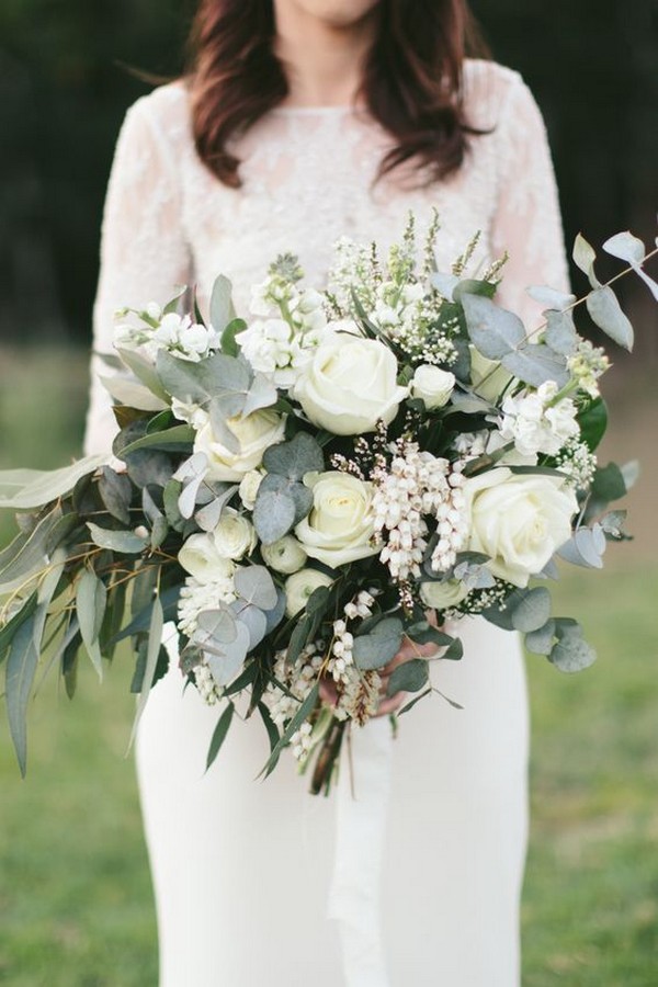 white and greenery stunning wedding bouquet