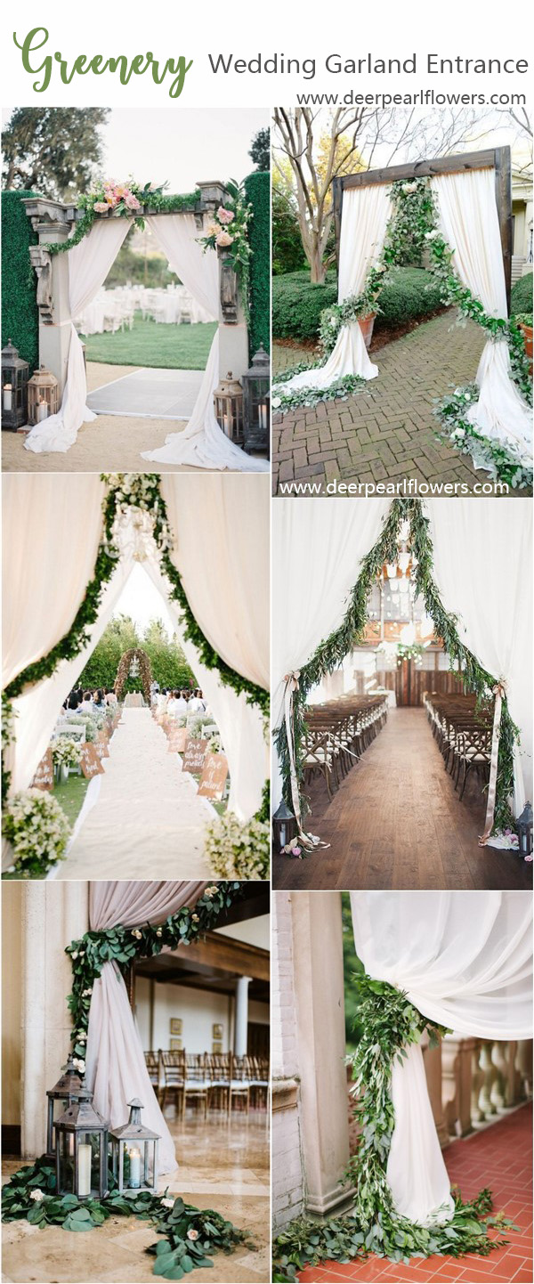 greenery garland wedding entrance decor ideas