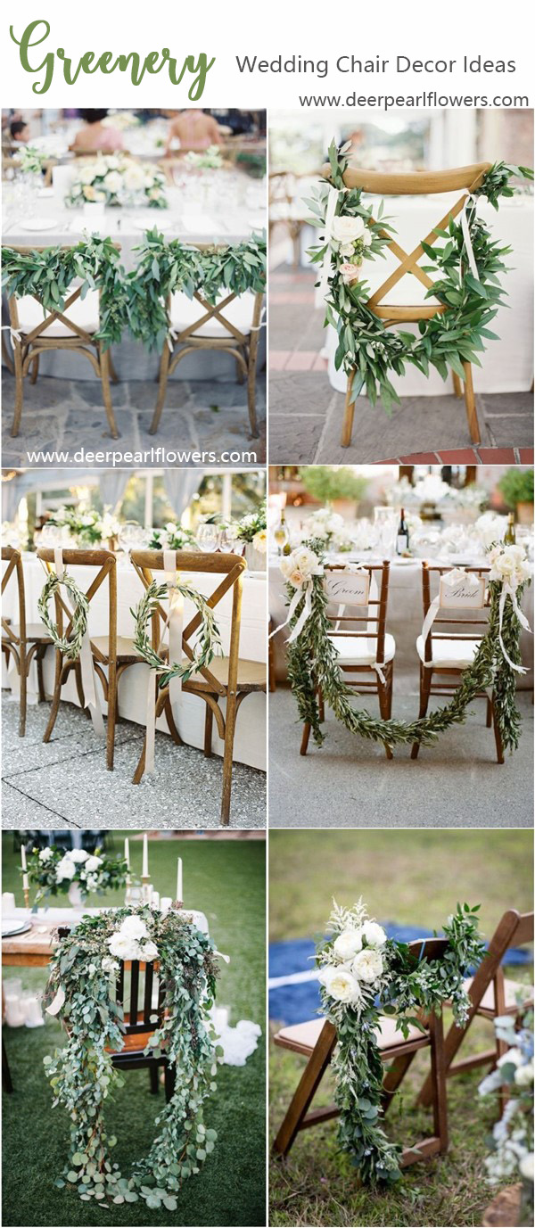 greenery wedding color ideas - greenery wedding garland chair decoration ideas