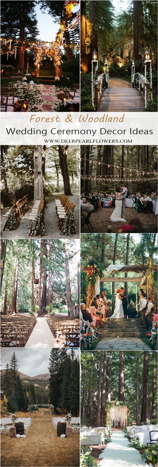 outdoor forest woodland wedding ceremony decor ideas