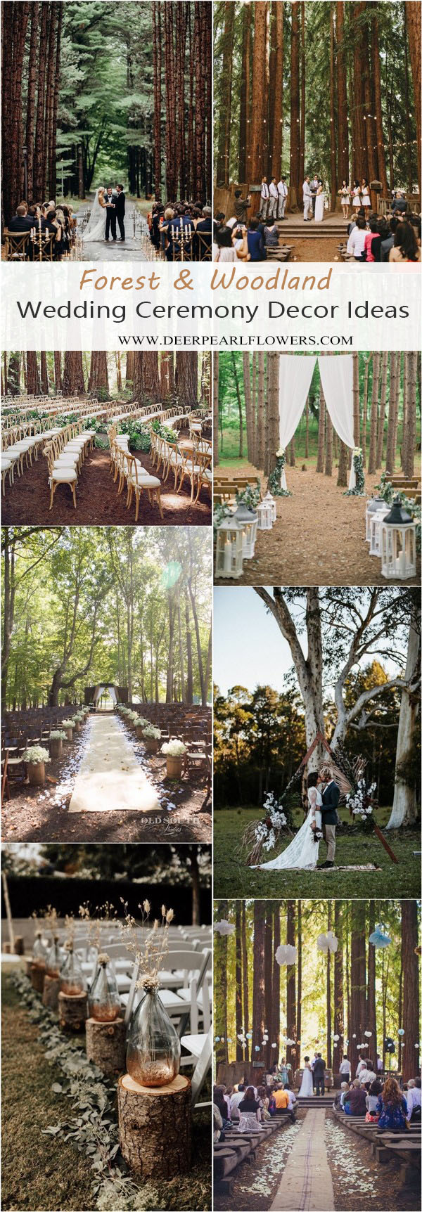 outdoor wedding ideas - forest woodland wedding ceremony decor ideas