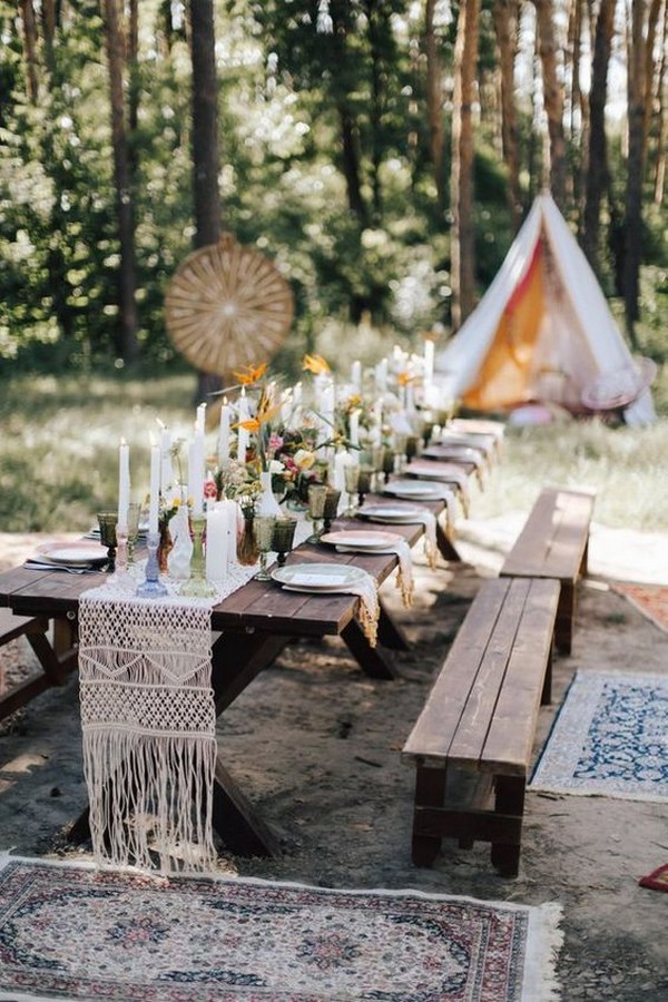 bohemian wedding reception ideas in the forest