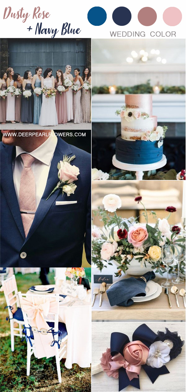 dusty rose and navy blue wedding color ideas
