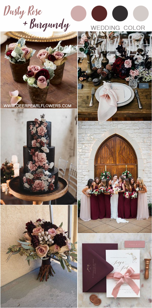 dusty rose burgundy and dark grey vintage wedding color ideas
