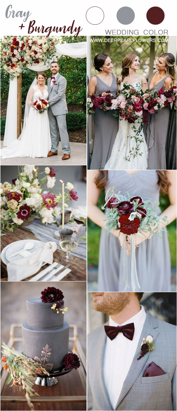 grey and burgundy wedding color ideas