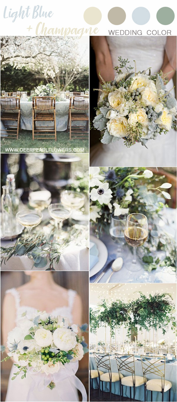 light blue and champagne gold neutral wedding color ideas