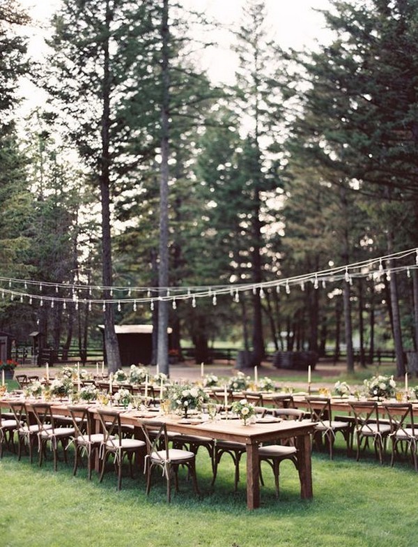 lights long table wedding reception ideas