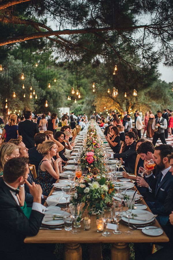 rustic forest long table wedding reception ideas 2