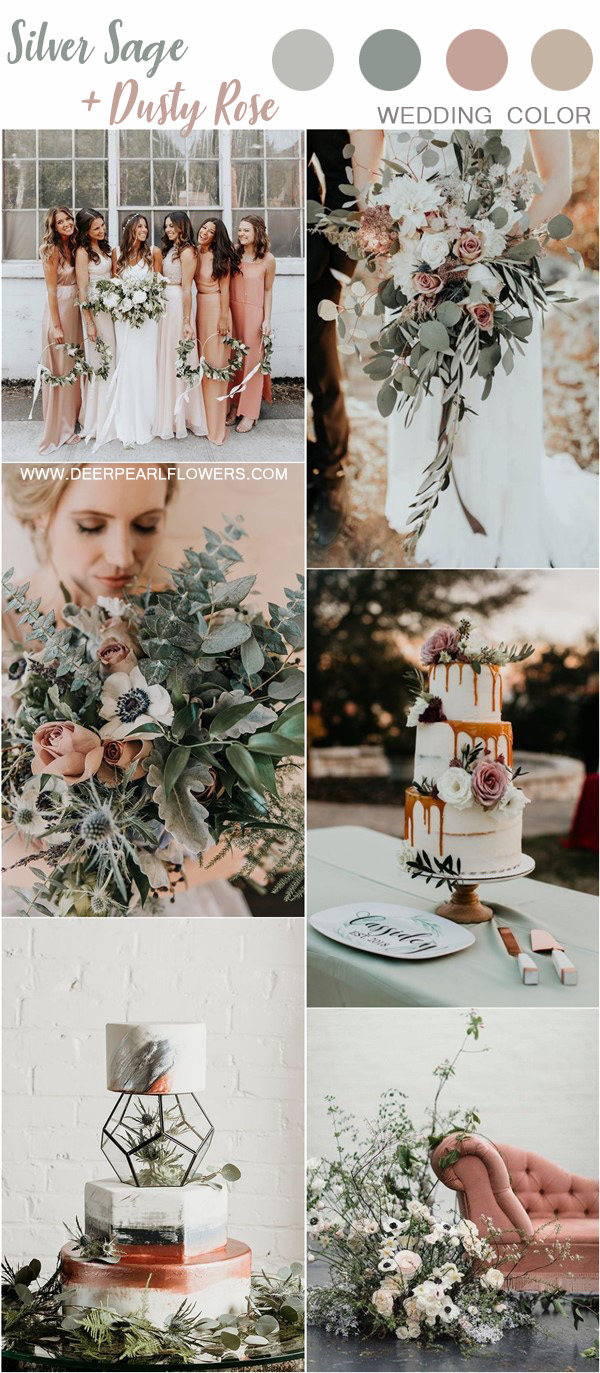 silver sage green and dusty rose moody neutral wedding color ideas