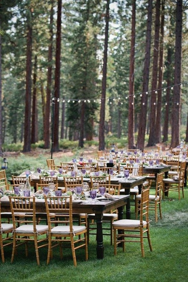 wedding reception dinner in the woods