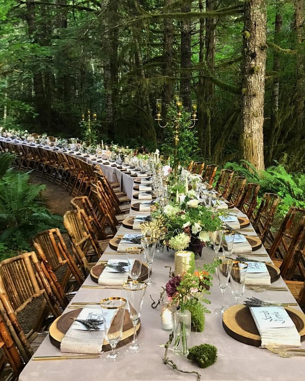 woodland forest long table wedding reception ideas 6
