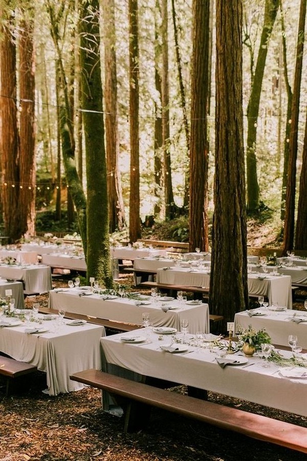 woodland forest wedding reception table settings
