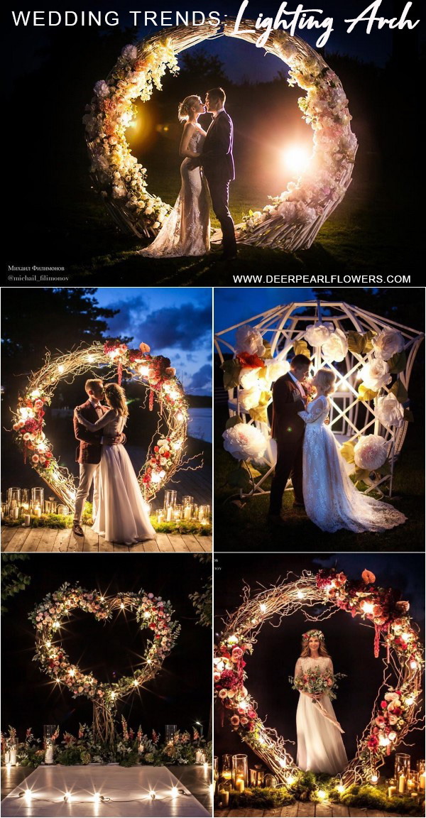 Top 20 Wedding Arch Ideas and Trends for 2024 24 Night Wedding Arch with Lighting Decor Ideas
