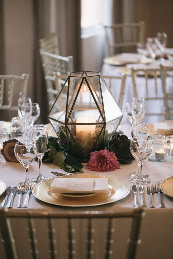 Geometric metallic wedding centerpiece