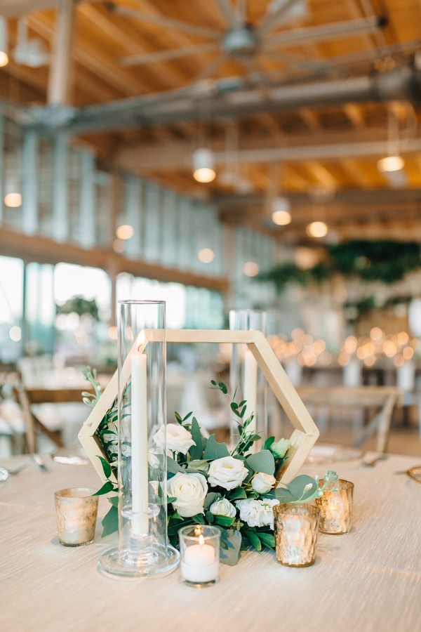 Modern gold and geometric wedding with greenery
