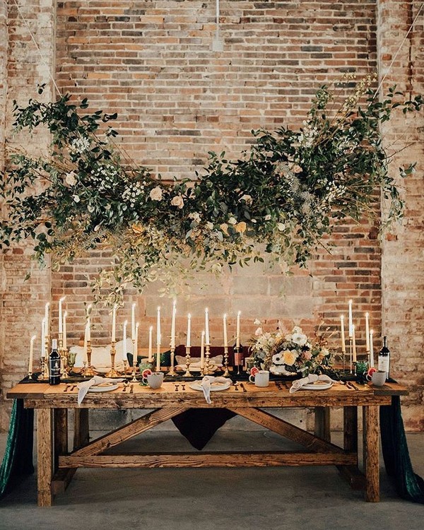 Rustic fall greenery sweetheart table decor8