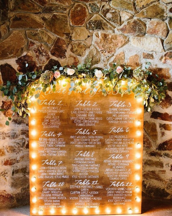 Rustic fall lighted wedding seating chart6