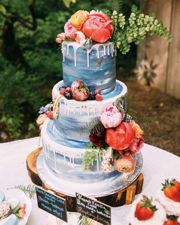 blue and red watecolor wedding cake 13