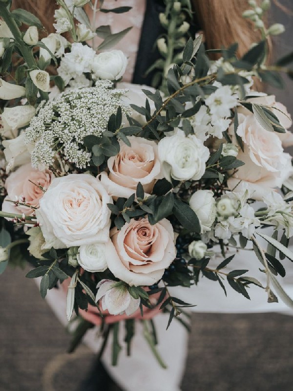 blush and greenery bridal bouquet