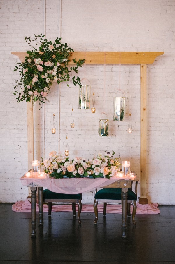 blush and greenery sweetheart wedding table